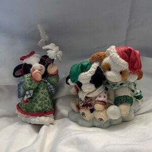 Enesco Mary Moo Moos Charming Holiday Figurine Set of 2